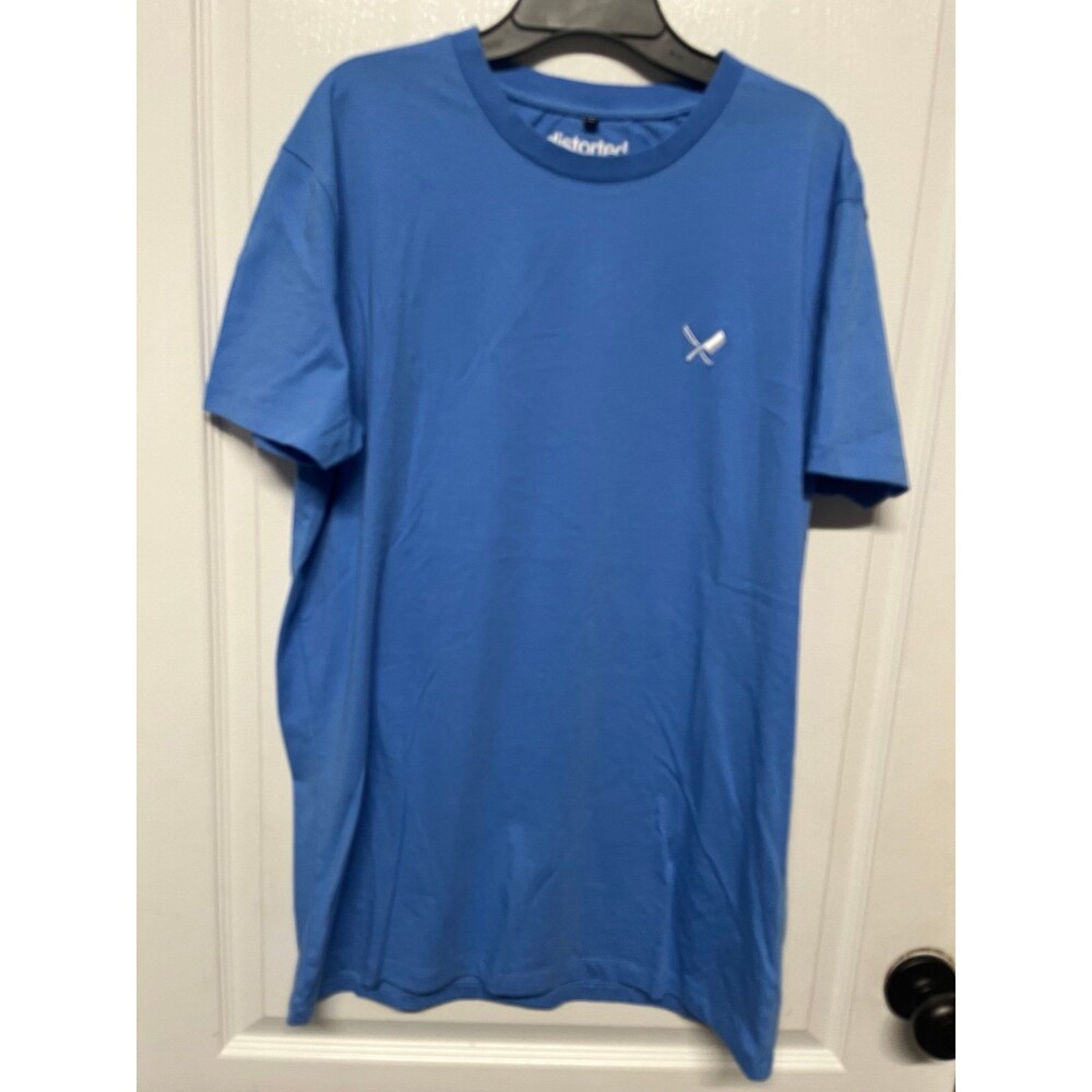 Distorted People Blue Graphic T-Shirt Men’s Medium Cleaver Back Print NWOT